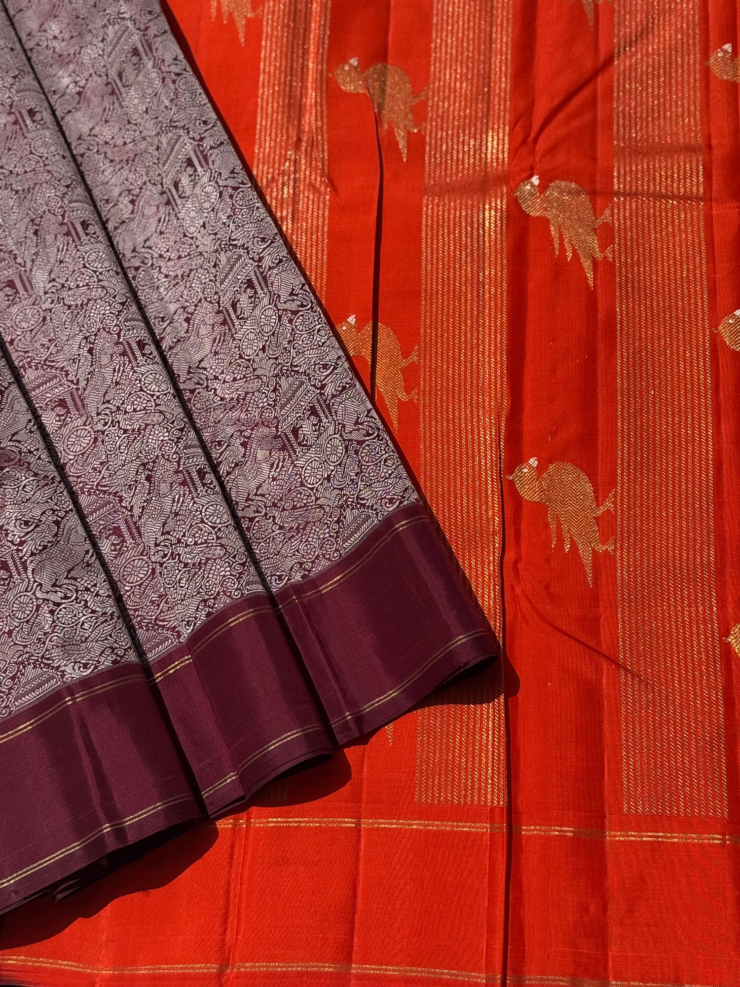 A stunner Masterpiece Garudaseva Adai kanchivaram woven silk saree arakku