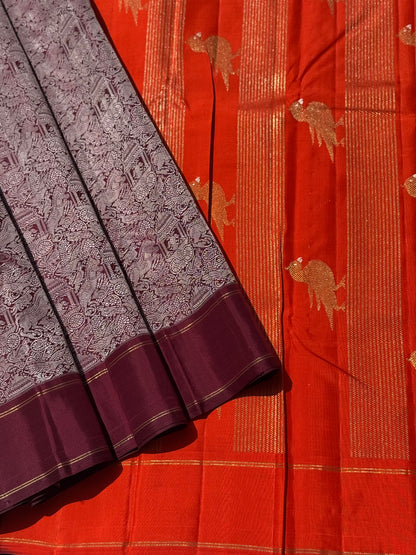 A stunner Masterpiece Garudaseva Adai kanchivaram woven silk saree arakku