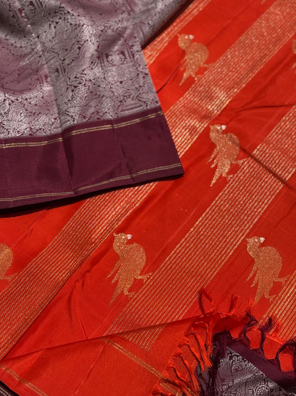 A stunner Masterpiece Garudaseva Adai kanchivaram woven silk saree arakku