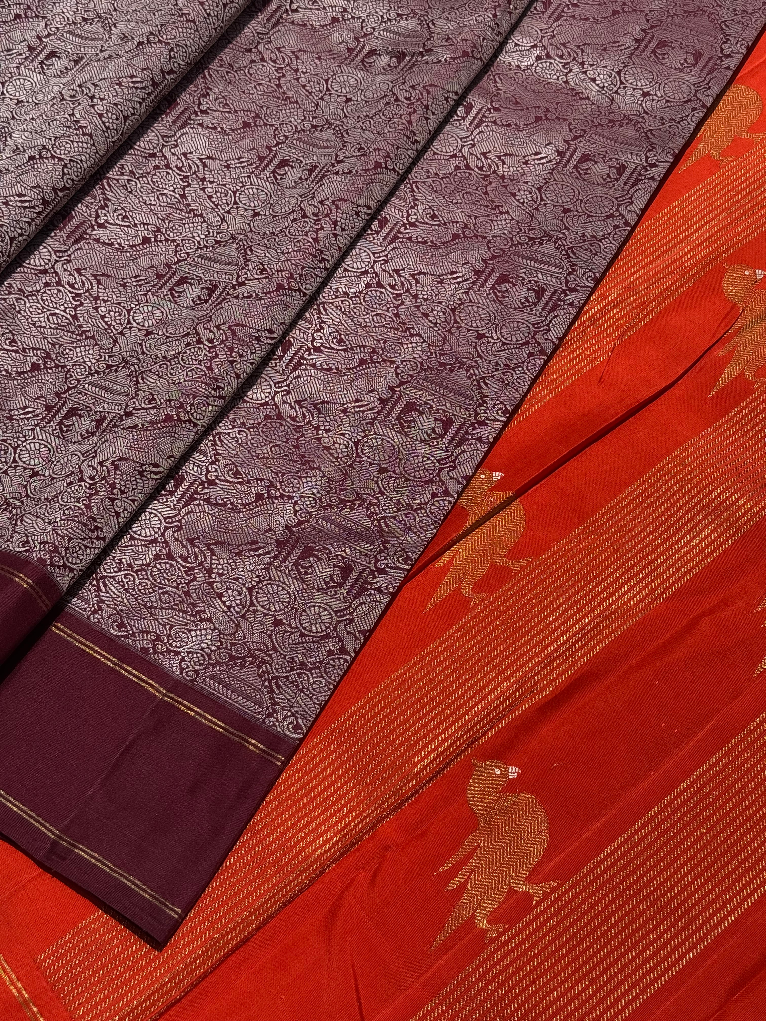 A stunner Masterpiece Garudaseva Adai kanchivaram woven silk saree arakku