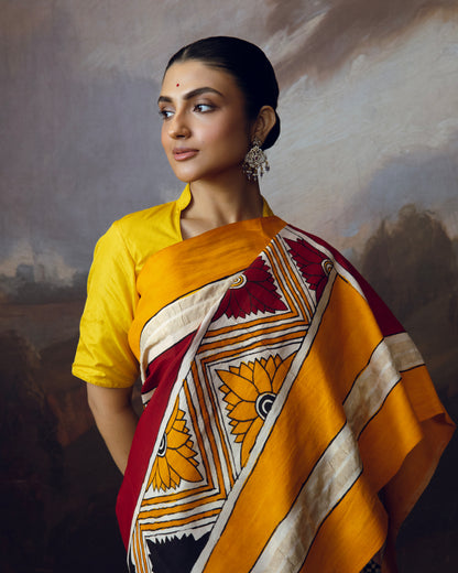 MAAYA - The optical illusion temple architecture depicted sickalnayakanpet penkalamkari silk saree