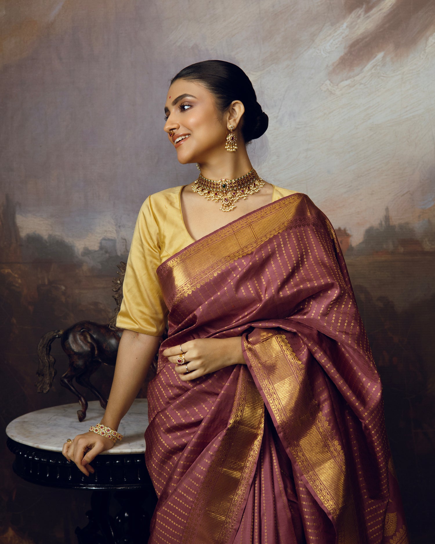 EKANTA - 6 THE COMPLETE NATURAL DYE KANCHIVARAM SILK SAREE - VINTAGE LAKHSHADEEPAM WEAVE