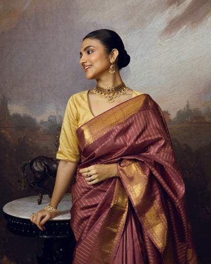EKANTA - 6 THE COMPLETE NATURAL DYE KANCHIVARAM SILK SAREE - VINTAGE LAKHSHADEEPAM WEAVE