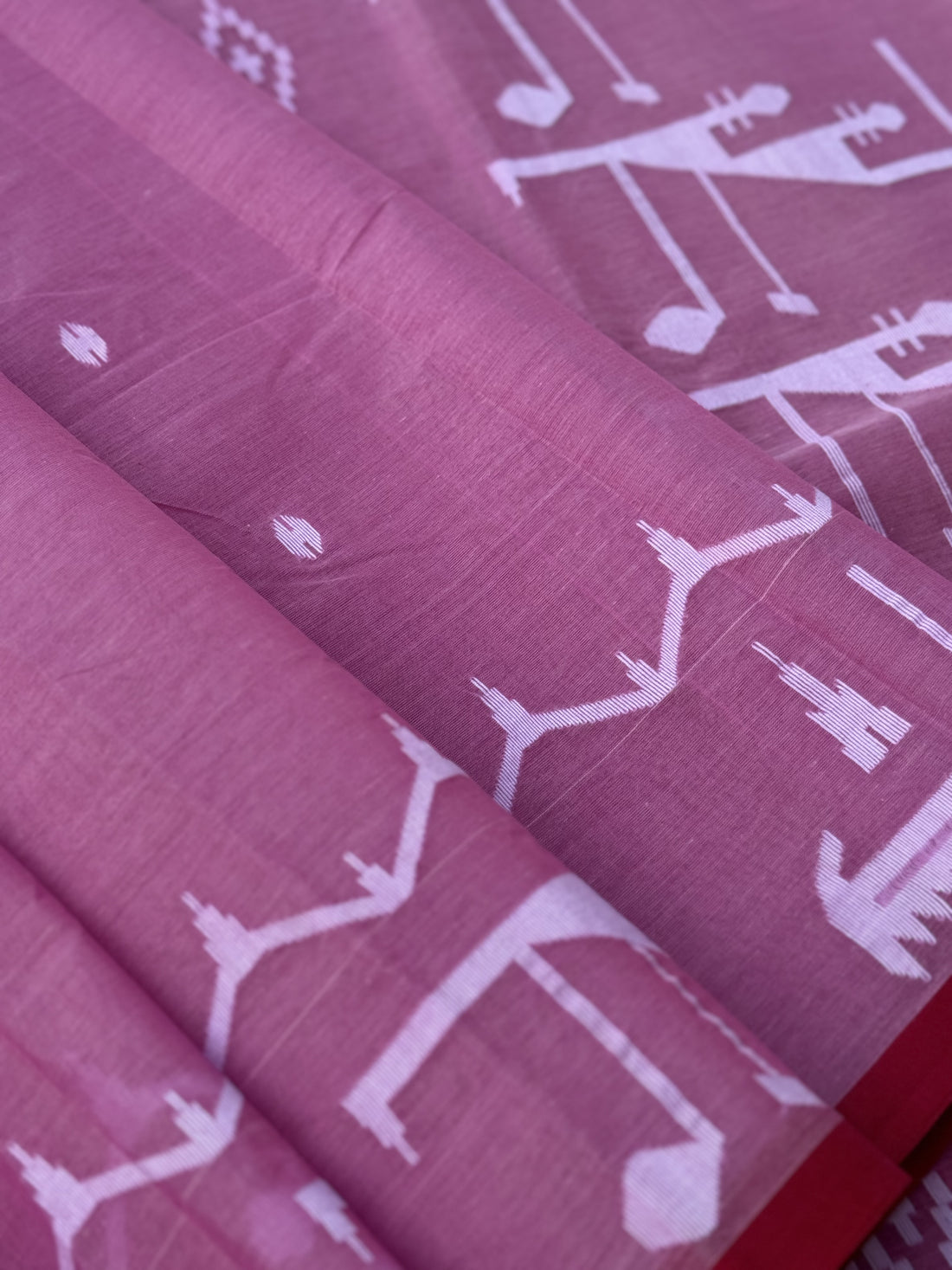 Pink Cotton Dhaka with needlework Jamdani weave