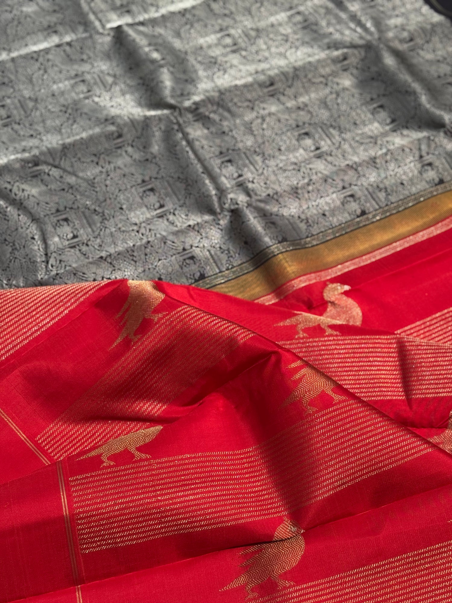 A stunner Masterpiece Garudaseva Adai kanchivaram woven silk saree in black and red