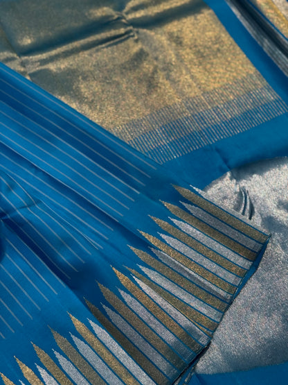 An exquisite ettukol weave kanchivaram masterpiece in cerulean blue