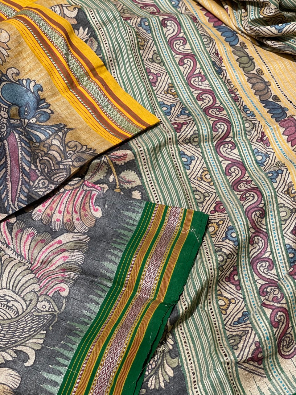 Handdrawn and Handpainted vidharbha TussarSilk Penkalamkari Saree