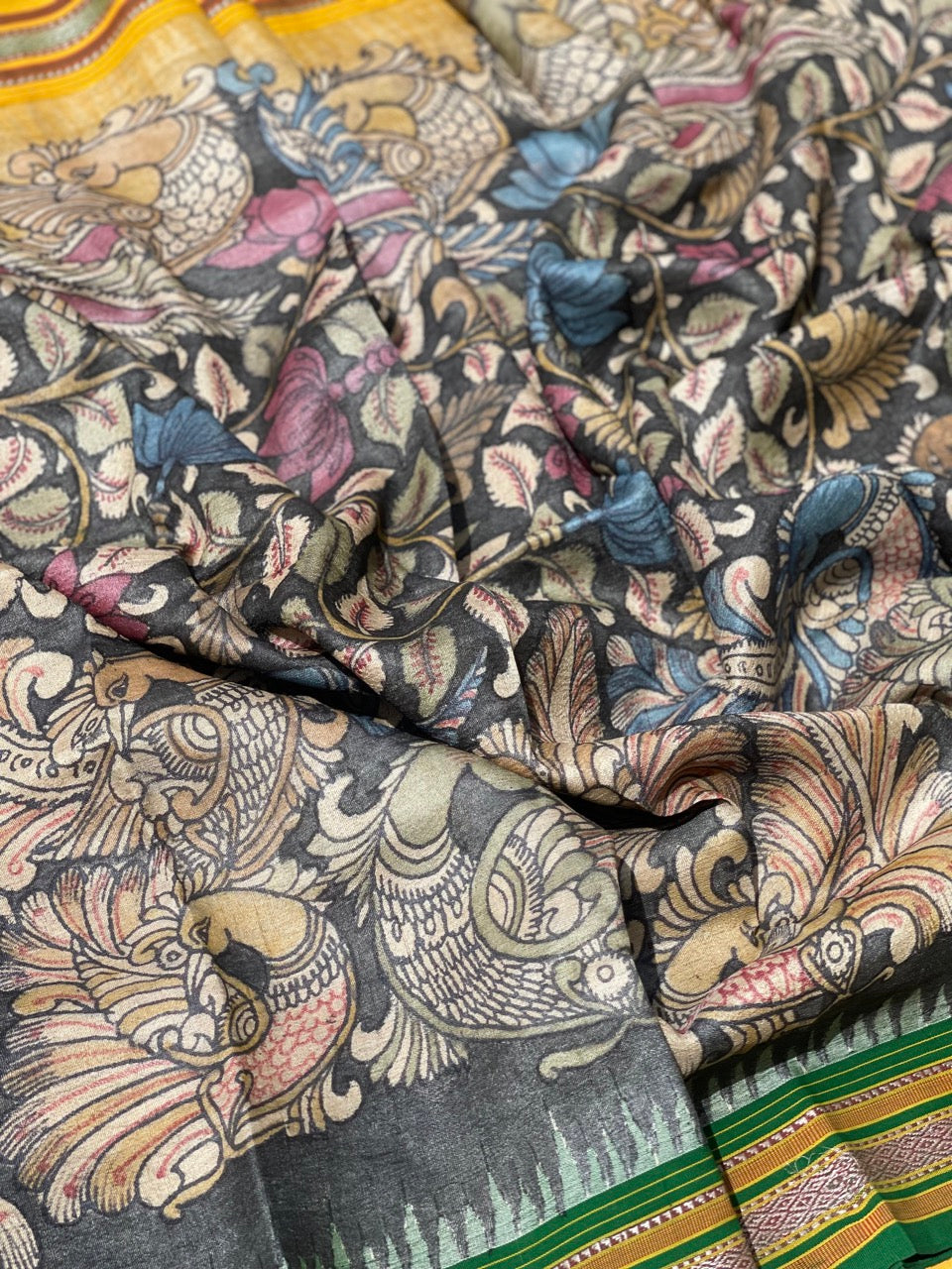 Handdrawn and Handpainted vidharbha TussarSilk Penkalamkari Saree