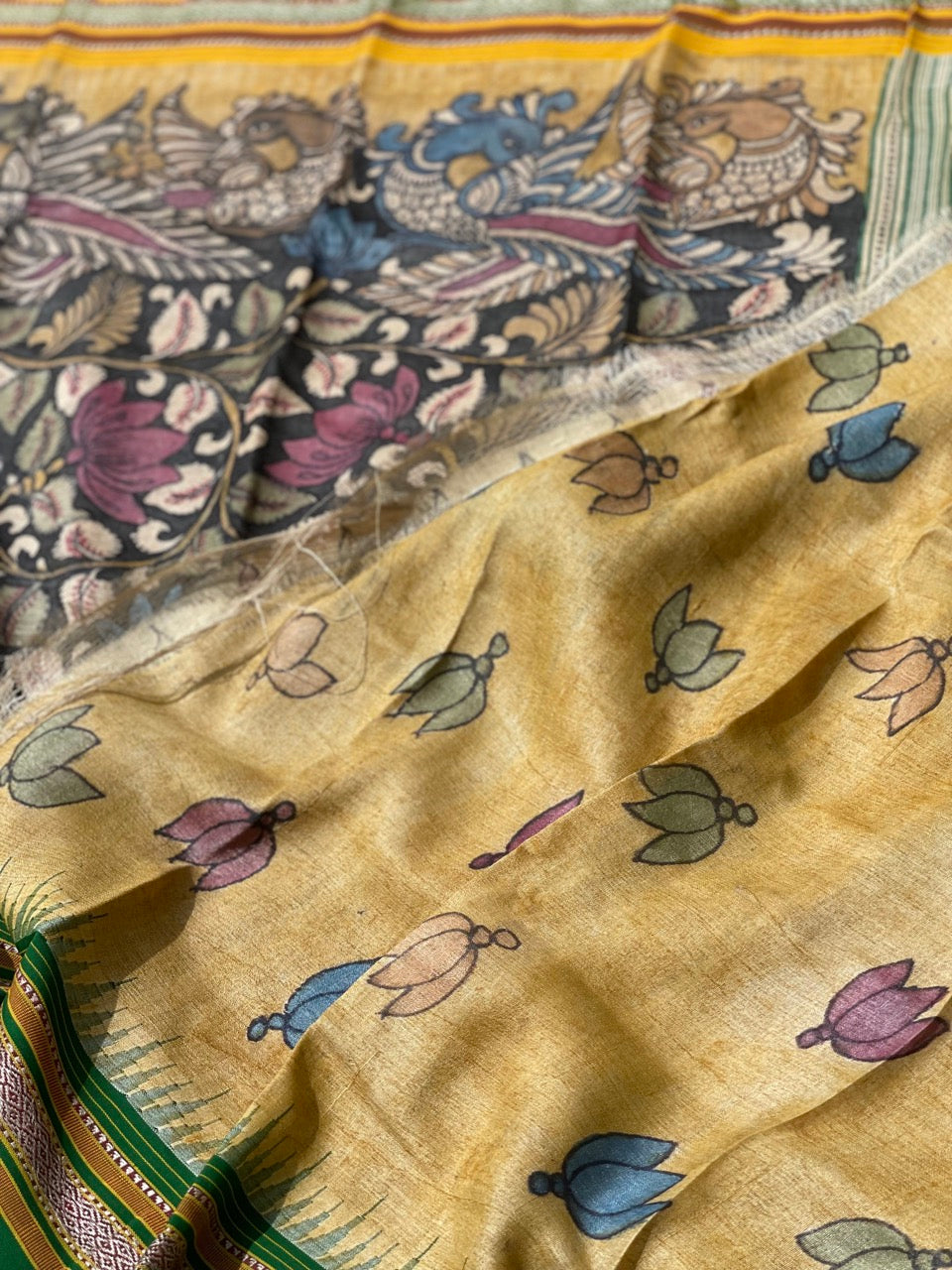 Handdrawn and Handpainted vidharbha TussarSilk Penkalamkari Saree