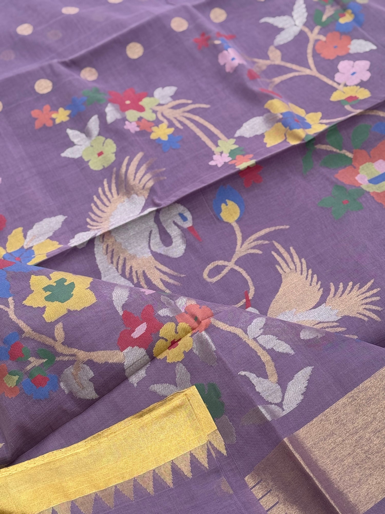Lavender shade Ponduru cotton pallu jaal Jamdani Saree