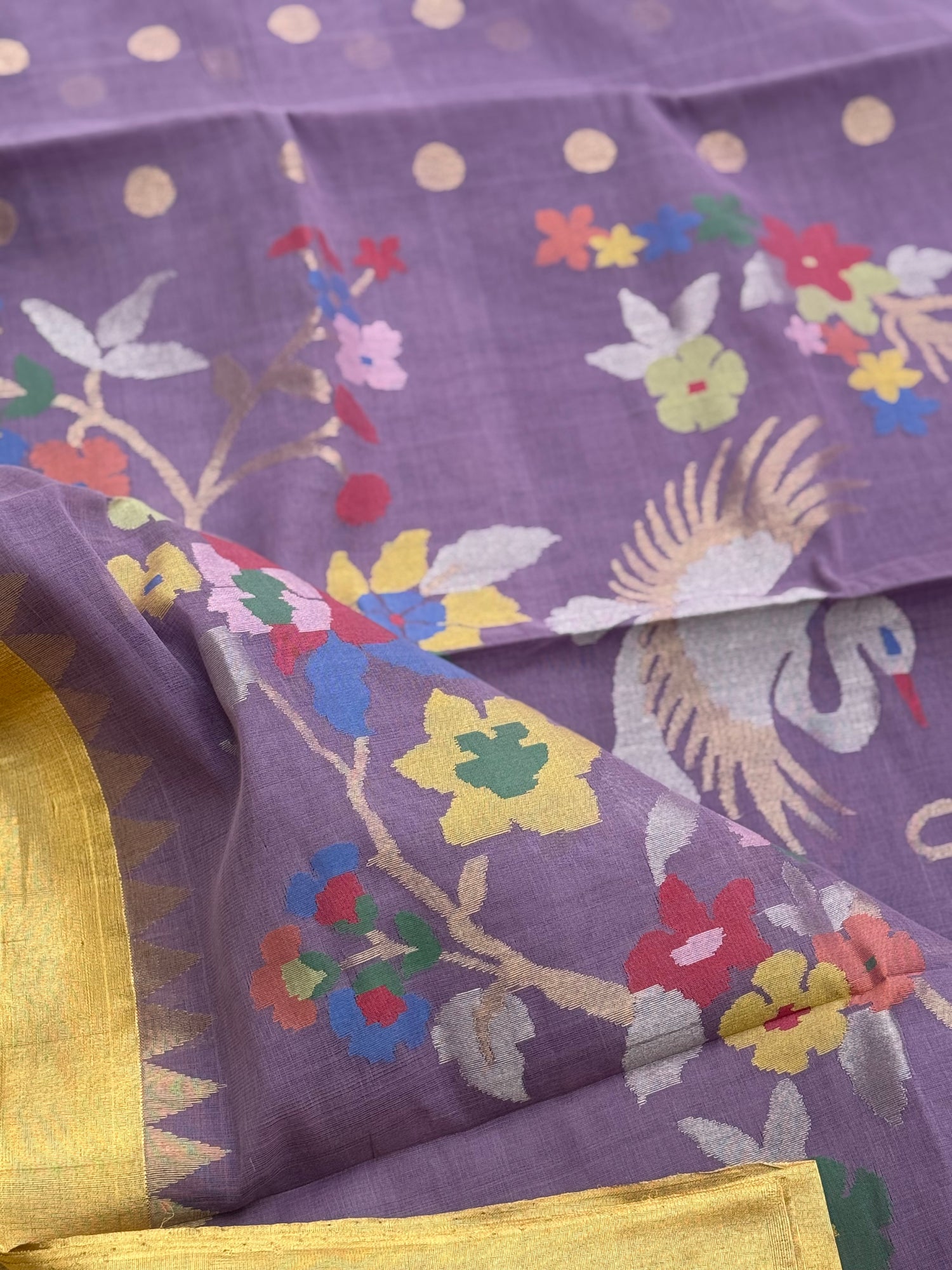 Lavender shade Ponduru cotton pallu jaal Jamdani Saree