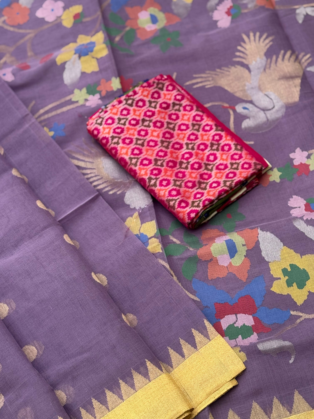 Lavender shade Ponduru cotton pallu jaal Jamdani Saree