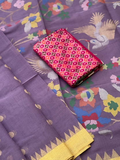 Lavender shade Ponduru cotton pallu jaal Jamdani Saree