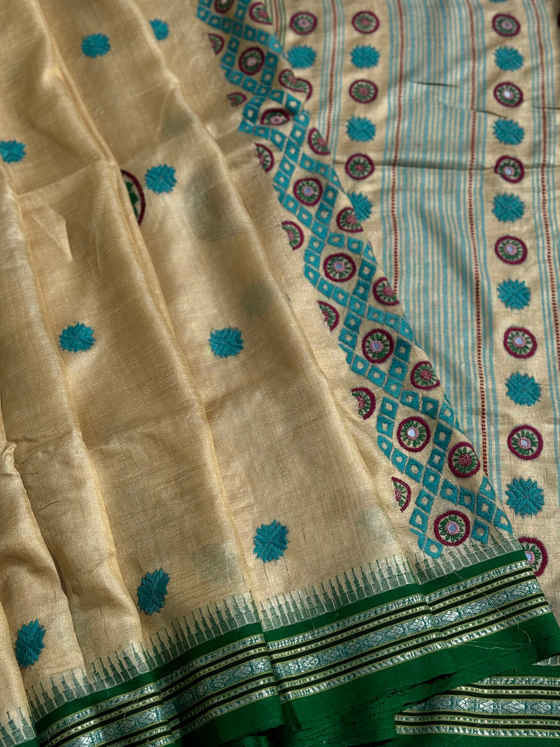 Vidarbha Tussar silk Saree with Phulkari hand Embroidery work