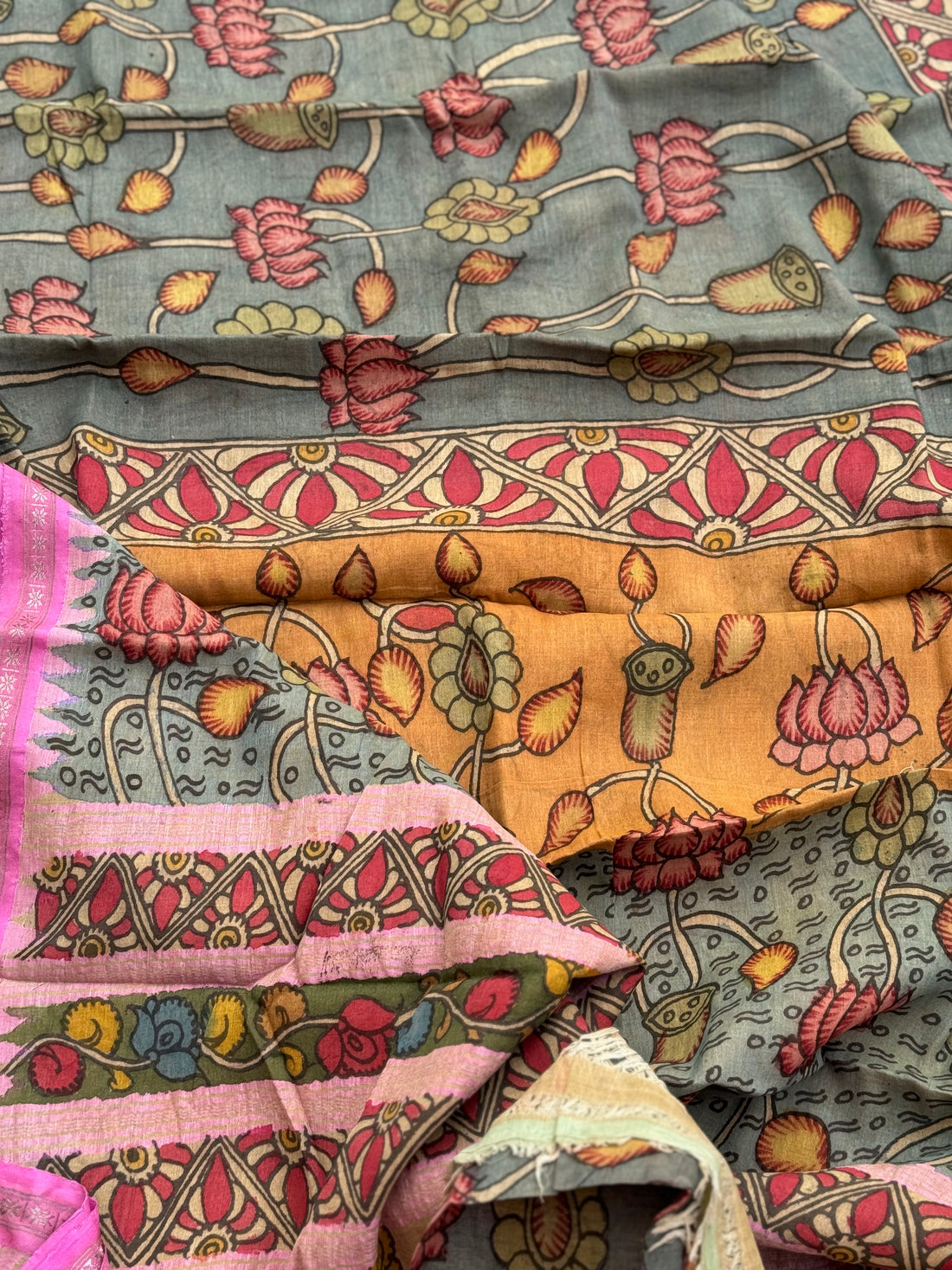 A subtle elegant ponduru handspun Khadhi cotton penkalamkari saree