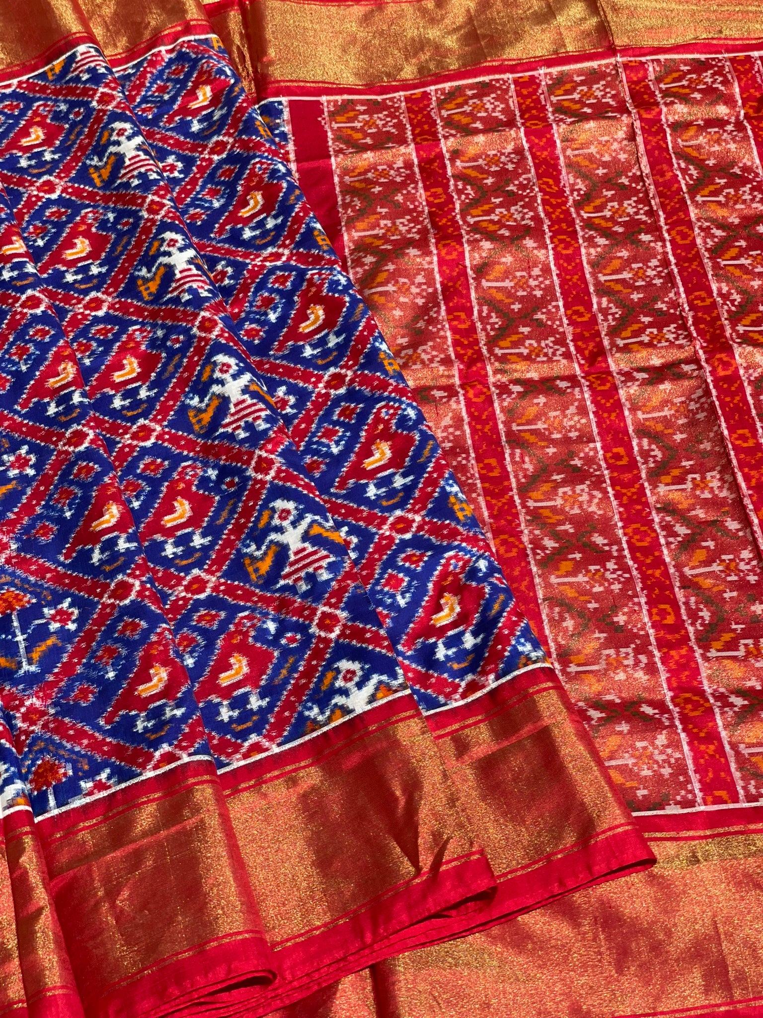 Double Ikkat Patan Patola Inspired Pochampally Silk Saree