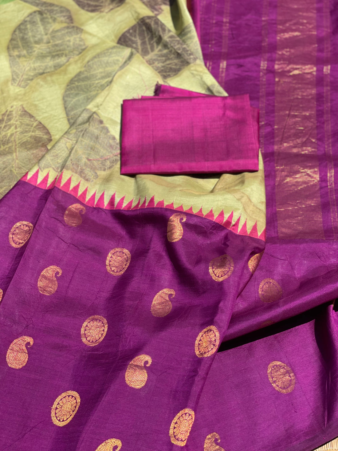 Tharagai Fusion Ecoprints on Kanchivaram silk saree