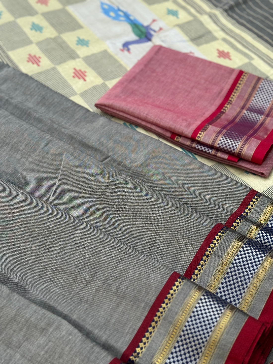 Black and red Paithani Cotton Saree With Zaristripes Body Tissue Paithani Pallu kadiyal Border Saree