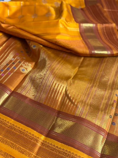EKANTA - 7 The complete natural dyed Regal vintage kanchivaram redefined in Triple korvai with long double pallu