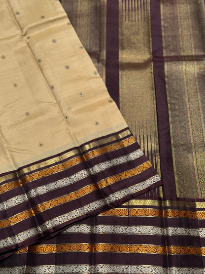 Reserved for Priya - No Zari Revival vintage korvai kanchivaram silk saree with 5 pettu border