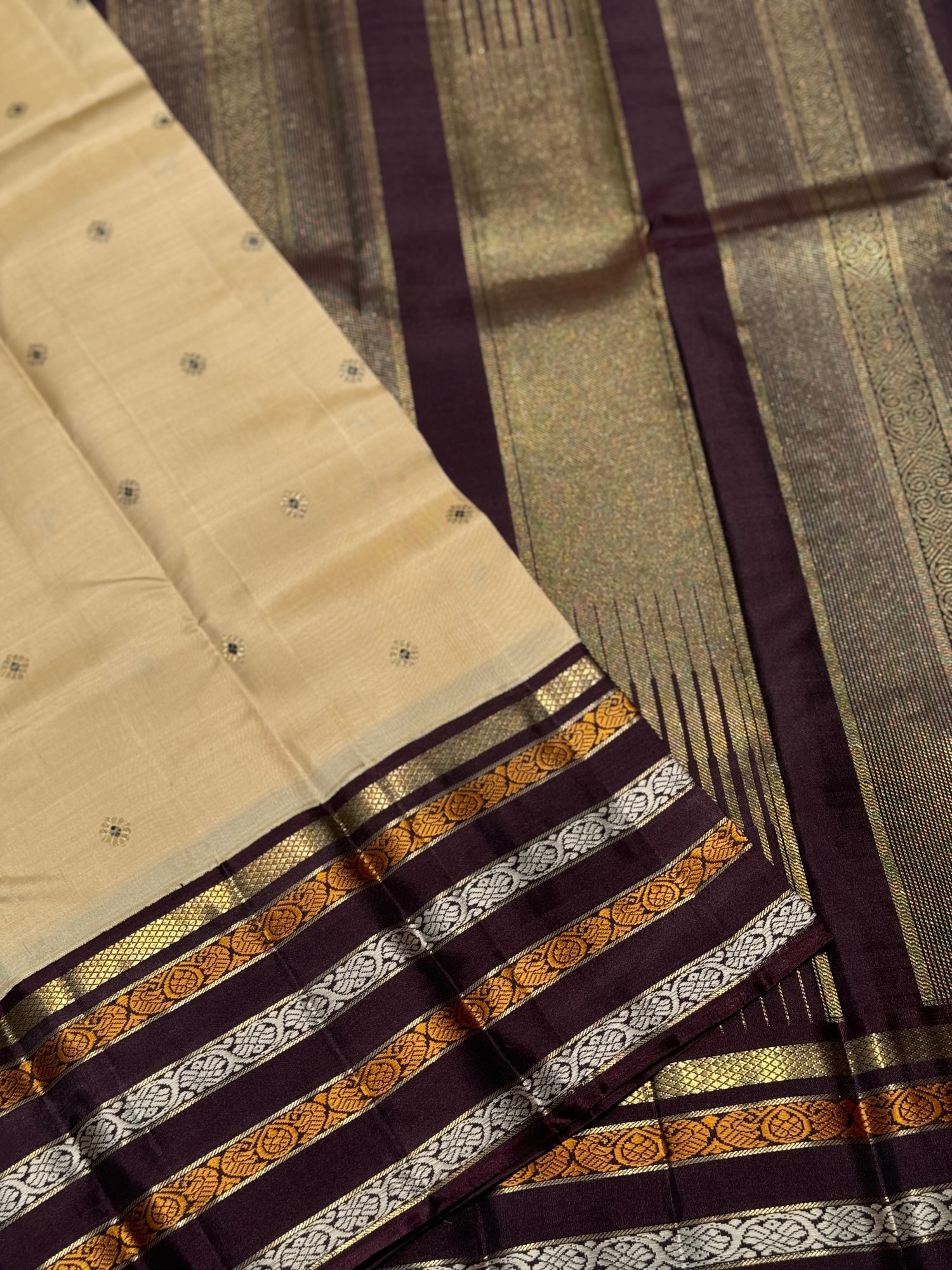 Reserved for Priya - No Zari Revival vintage korvai kanchivaram silk saree with 5 pettu border