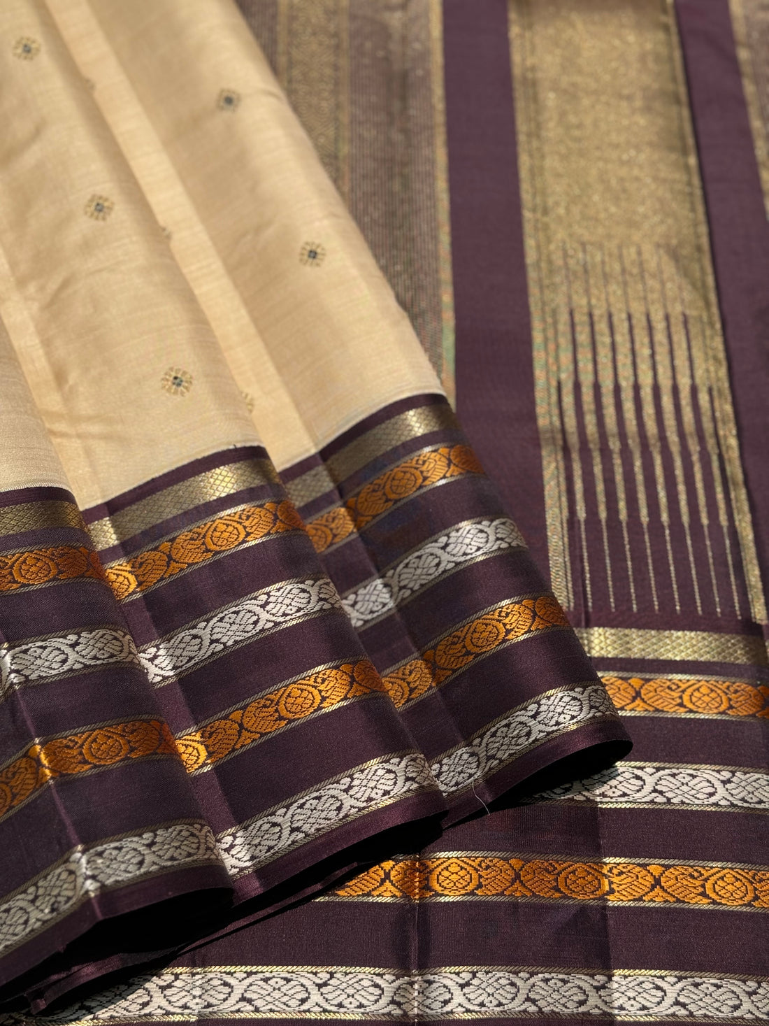 Reserved for Priya - No Zari Revival vintage korvai kanchivaram silk saree with 5 pettu border