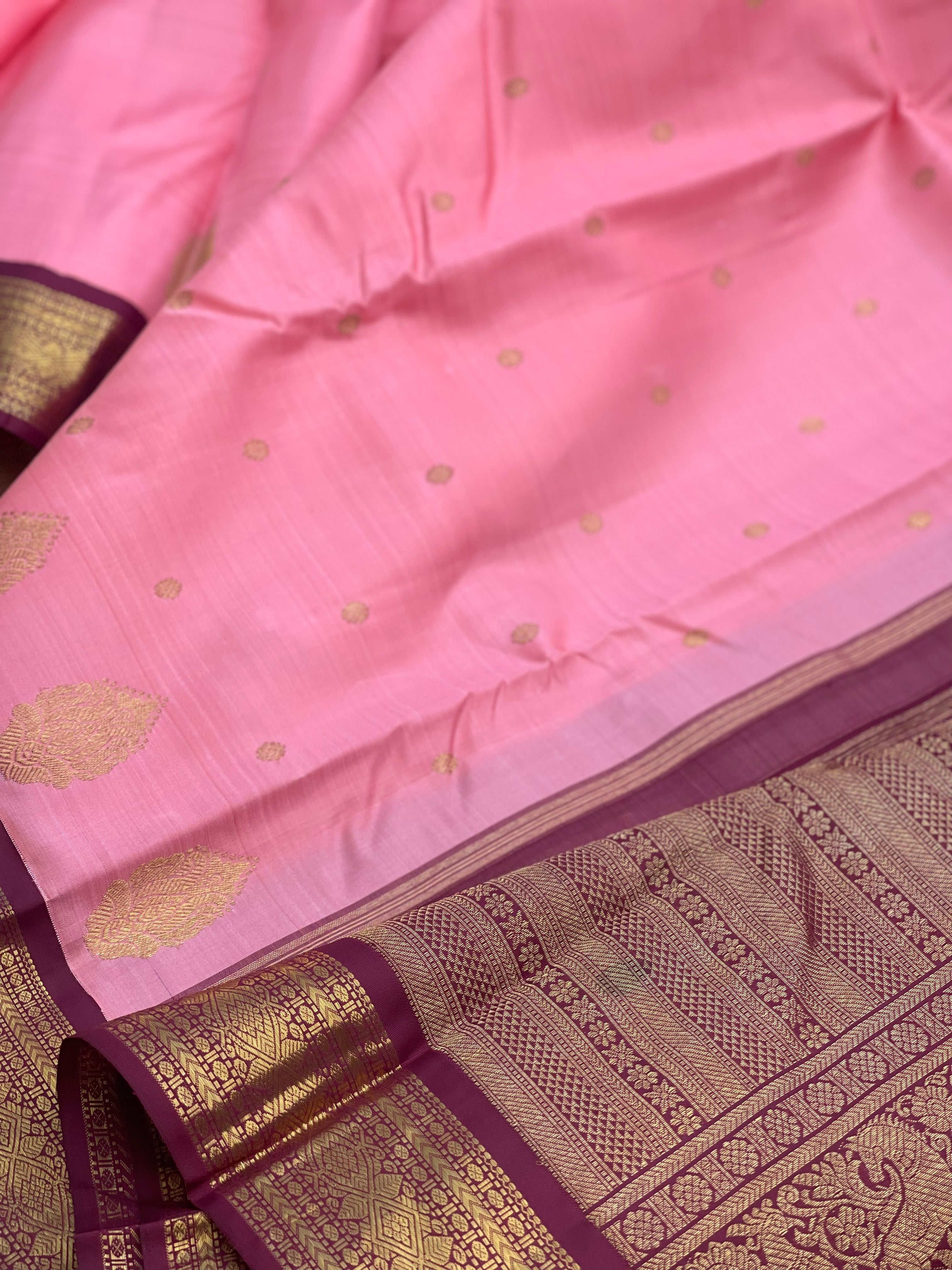 Salmon Pink with Arakku Korvai Kanchivaram silk saree