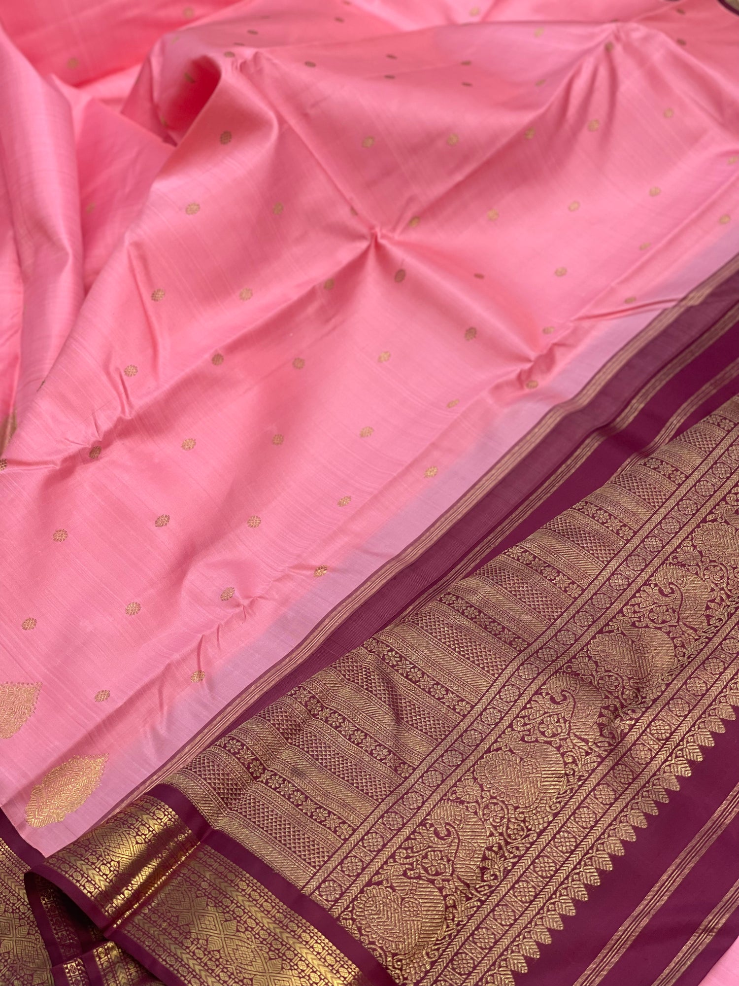 Salmon Pink with Arakku Korvai Kanchivaram silk saree