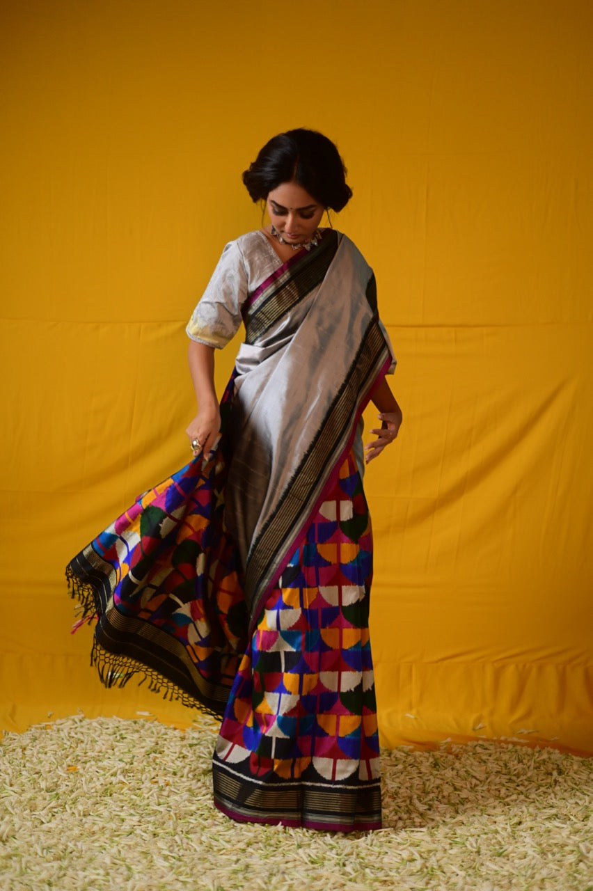 Multicolour block Designer Exclusive silk Ikkat saree