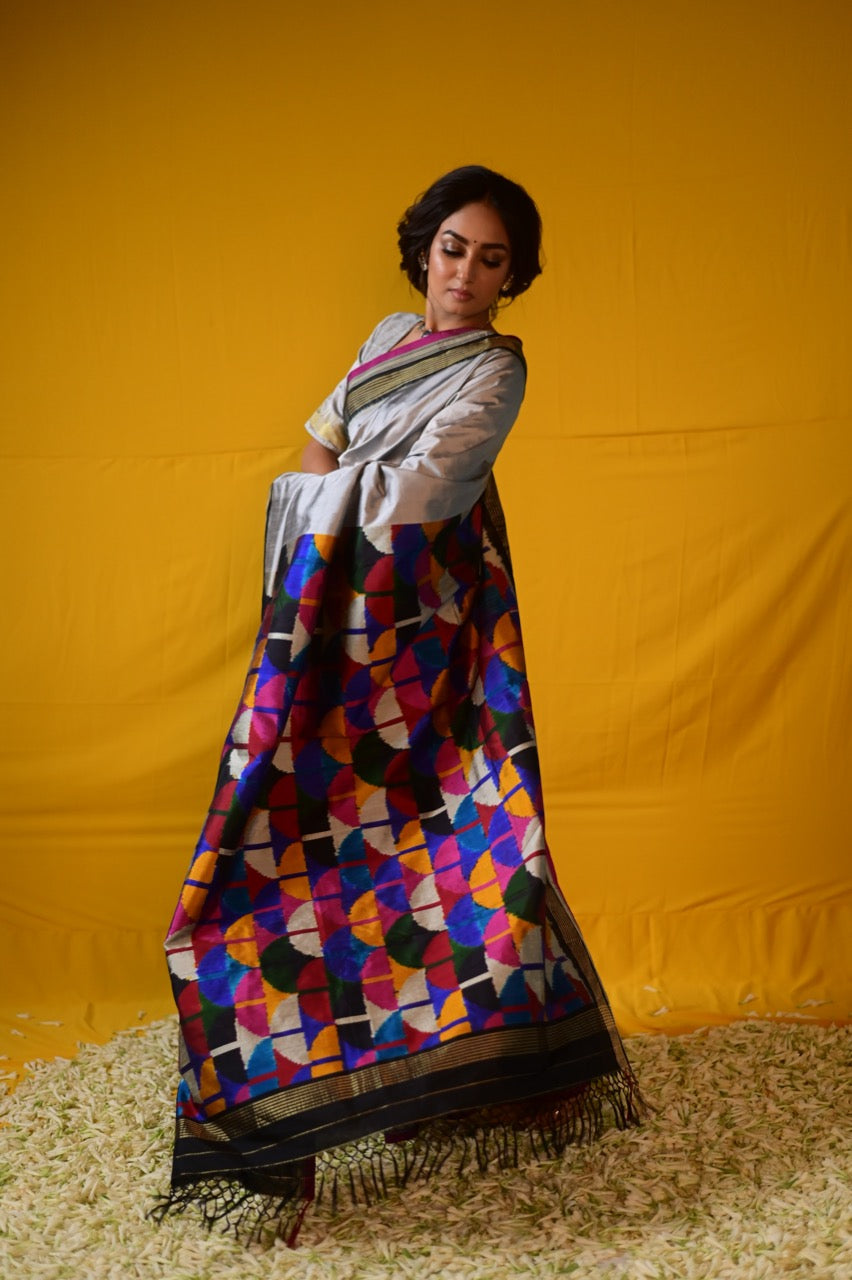 Multicolour block Designer Exclusive silk Ikkat saree