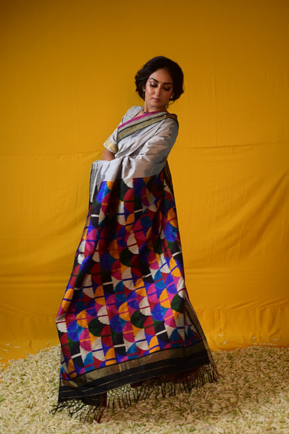 Multicolour block Designer Exclusive silk Ikkat saree