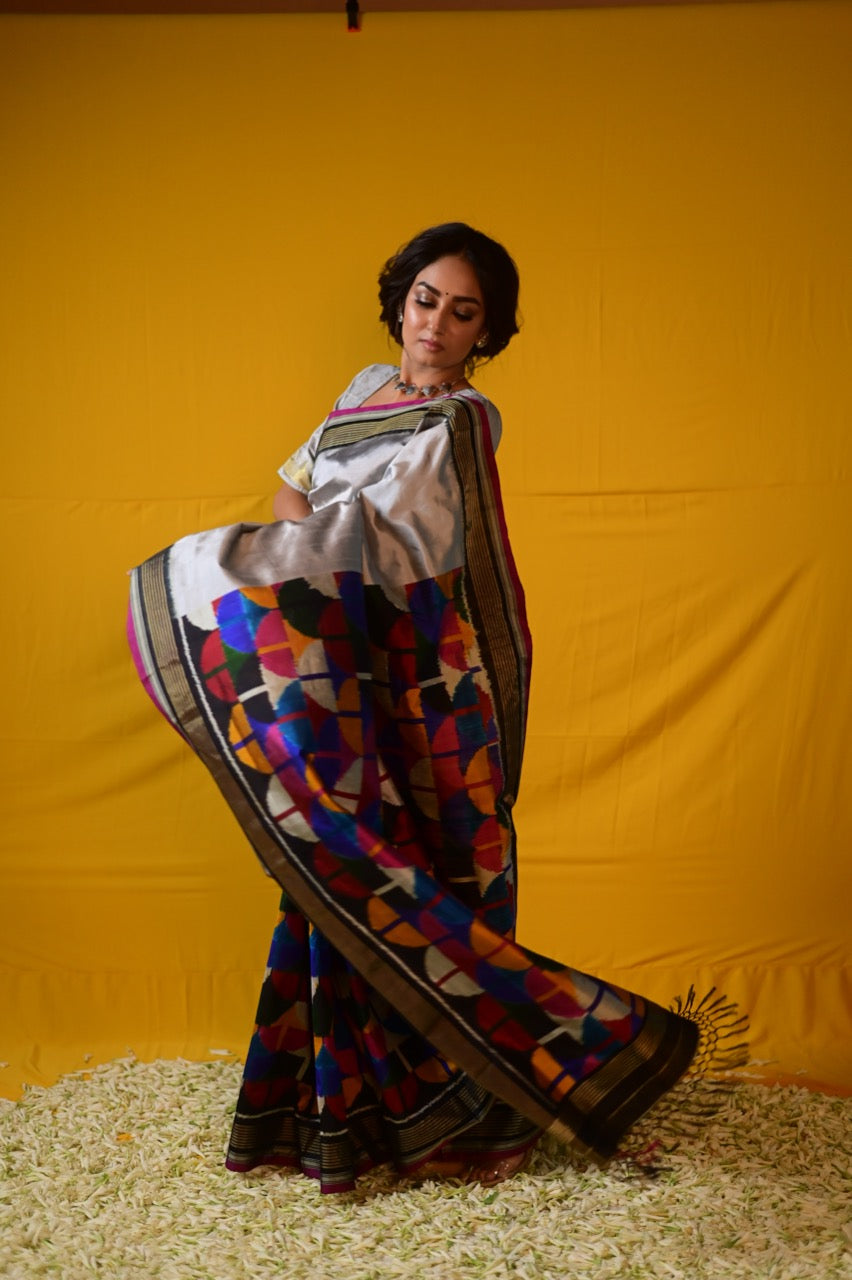 Multicolour block Designer Exclusive silk Ikkat saree