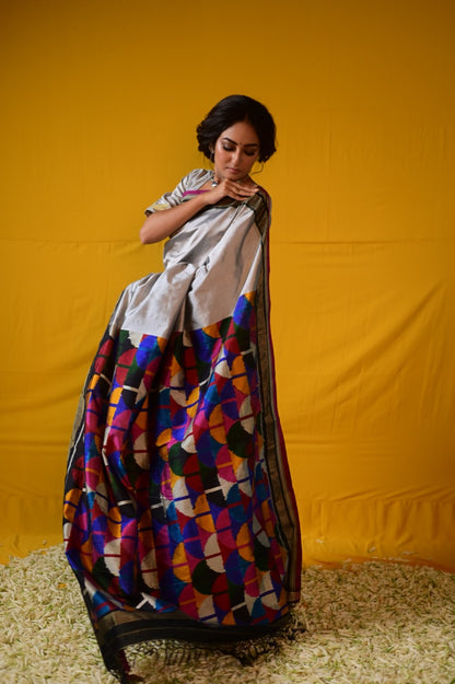 Multicolour block Designer Exclusive silk Ikkat saree