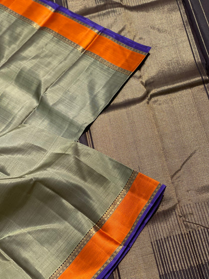 Kanchivaram Silk Saree With Orange Thread Border