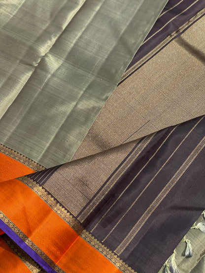 Kanchivaram Silk Saree With Orange Thread Border