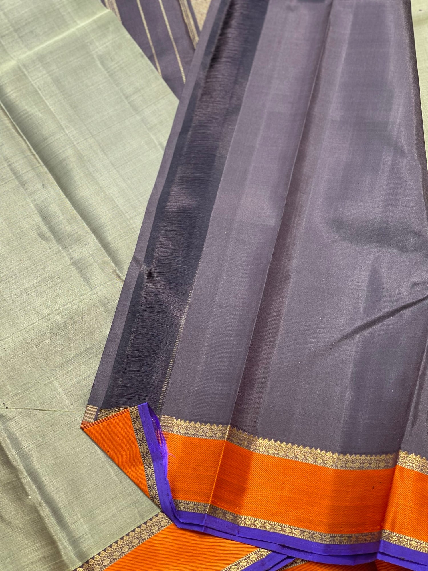 Kanchivaram Silk Saree With Orange Thread Border