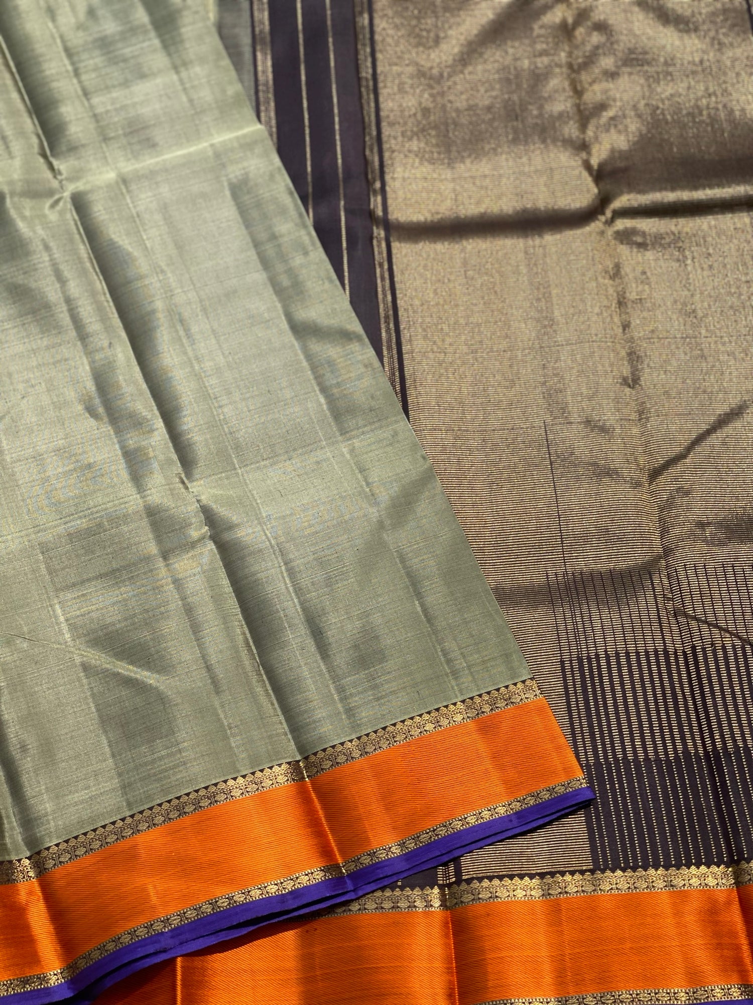 Kanchivaram Silk Saree With Orange Thread Border