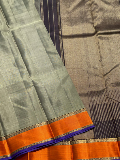 Kanchivaram Silk Saree With Orange Thread Border