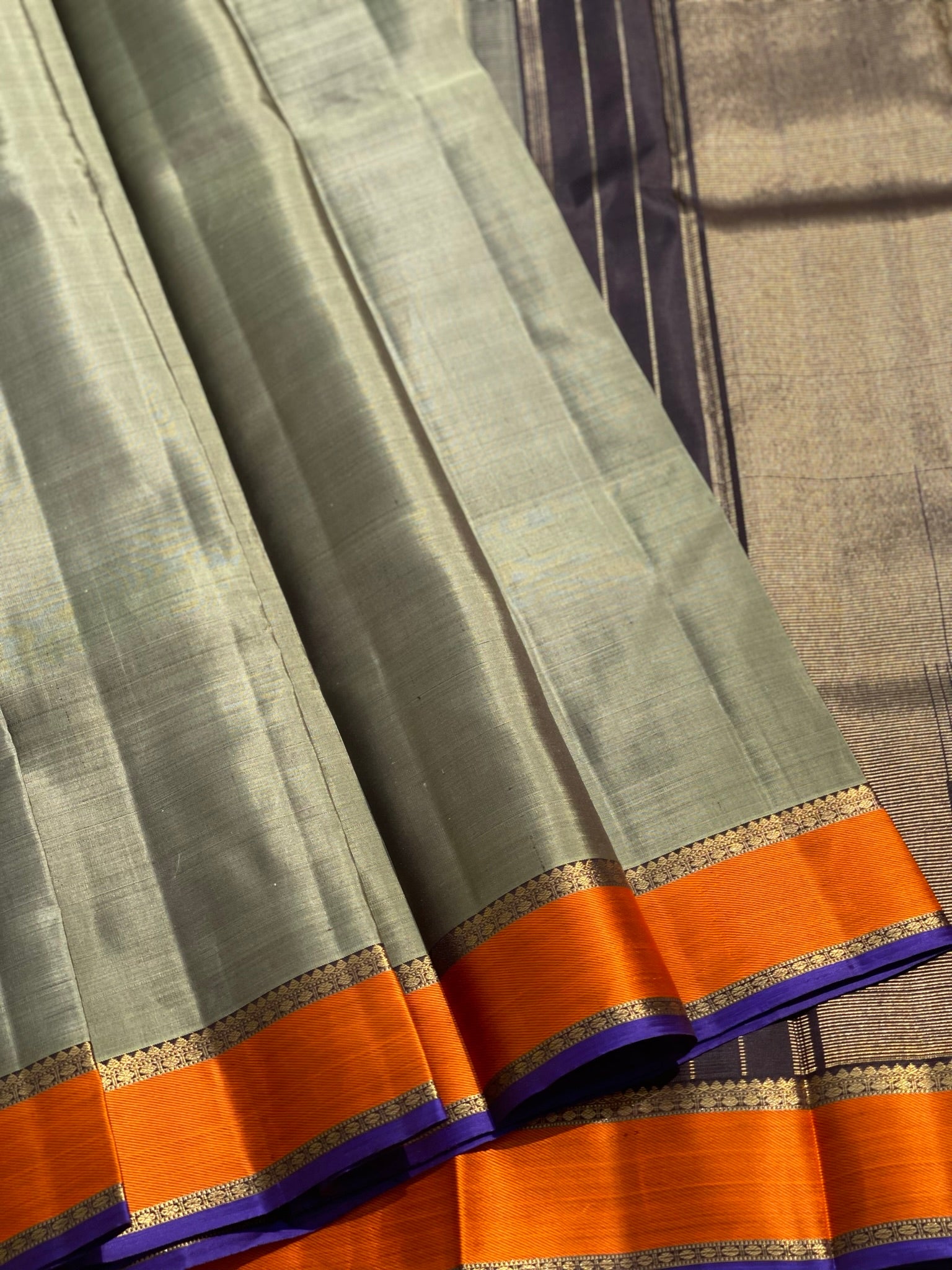 Kanchivaram Silk Saree With Orange Thread Border