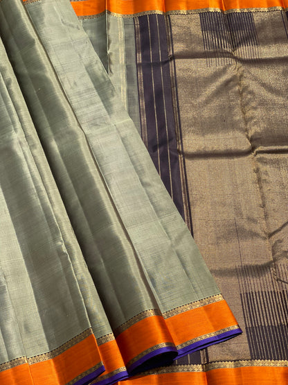 Kanchivaram Silk Saree With Orange Thread Border