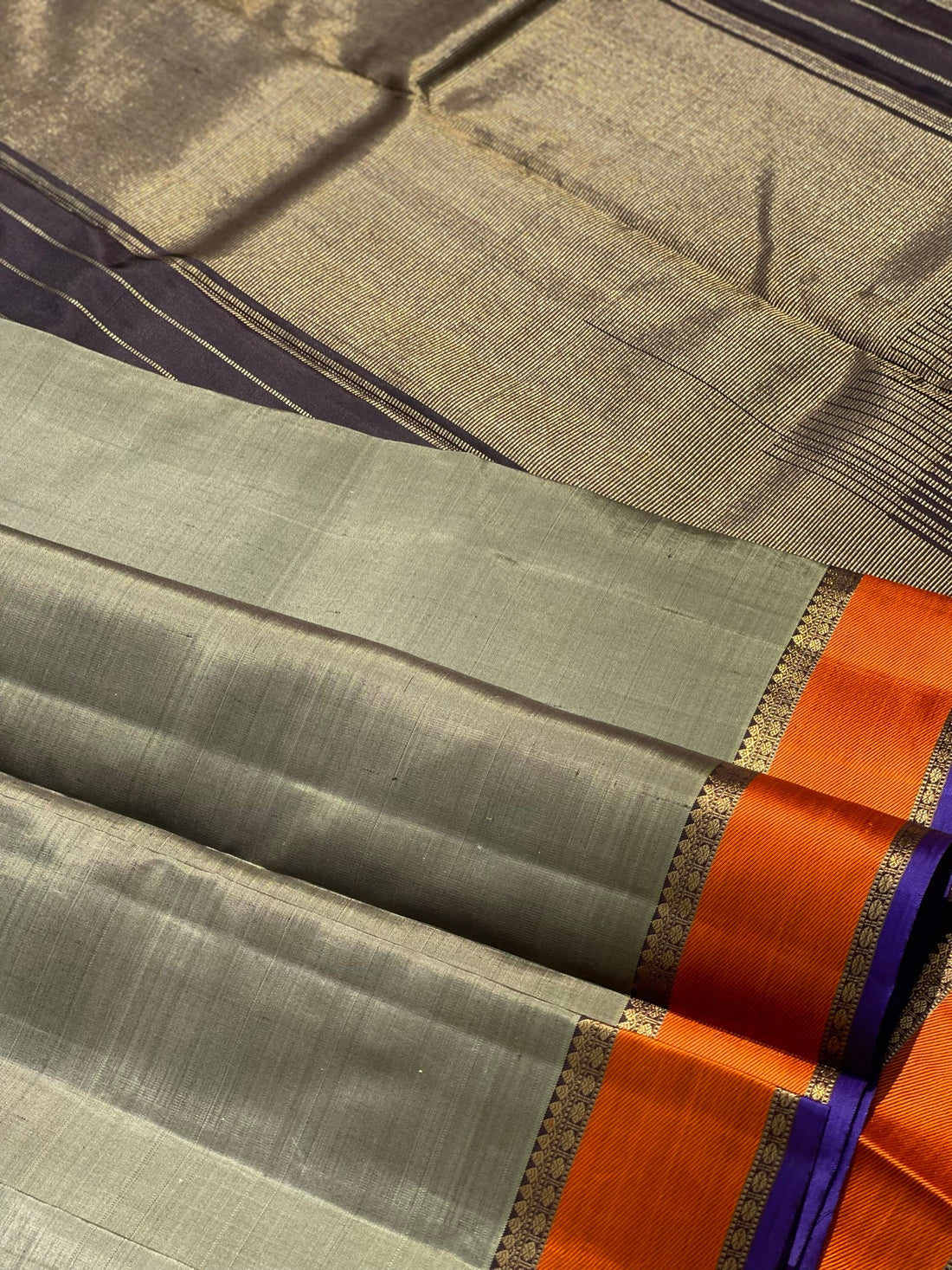 Kanchivaram Silk Saree With Orange Thread Border