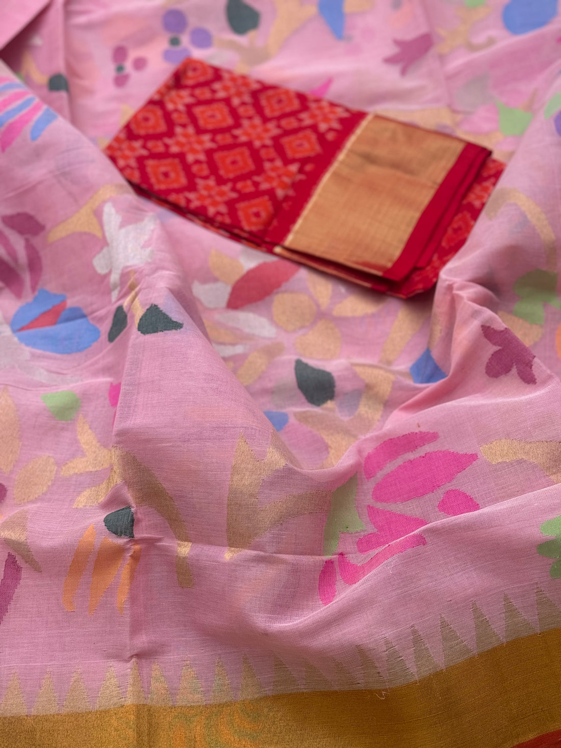 Ponduru Khadhi Pastel pink  saree with all over jaal weave on pallu and blouse