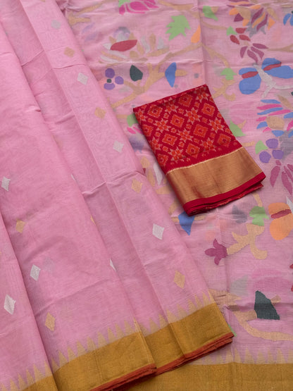 Ponduru Khadhi Pastel pink  saree with all over jaal weave on pallu and blouse