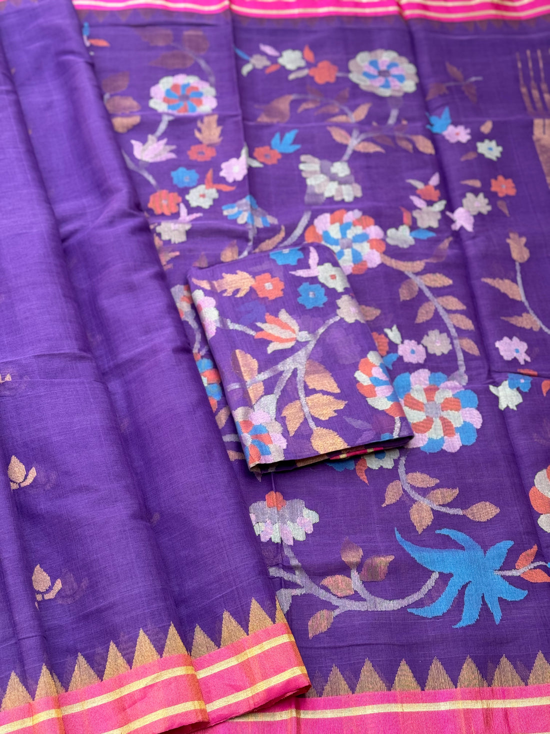 Purple Handspun Ponduru Khadi pallu and blouse Jaal Jamdani Saree