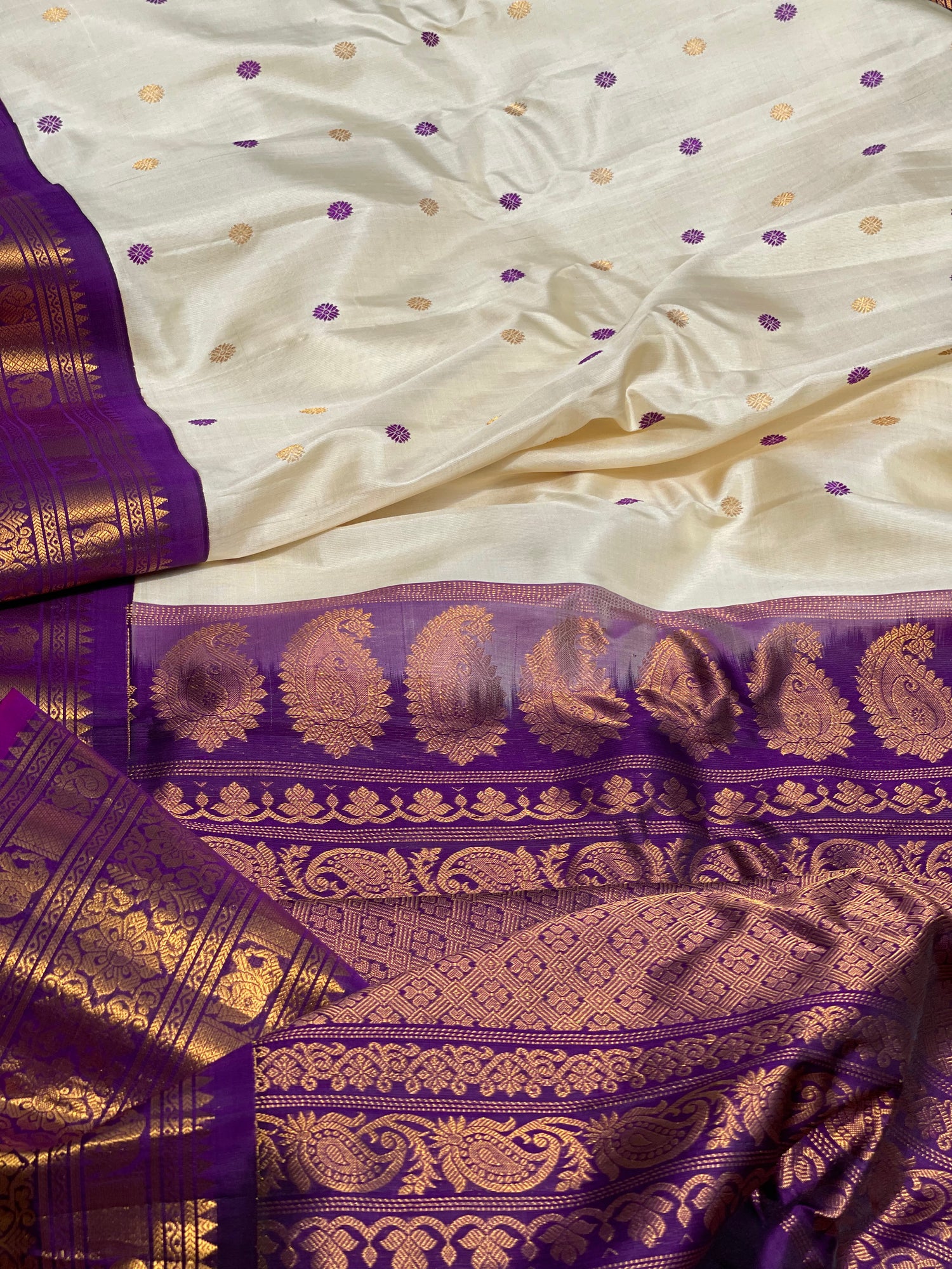 Gadwal silk saree with meenakari work and Kanchivaram turning border