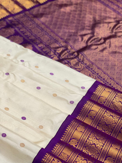 Gadwal silk saree with meenakari work and Kanchivaram turning border