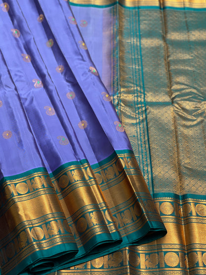 CornFlower Blue Gadwal silk saree with Kanchi turning border