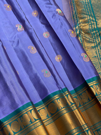 CornFlower Blue Gadwal silk saree with Kanchi turning border