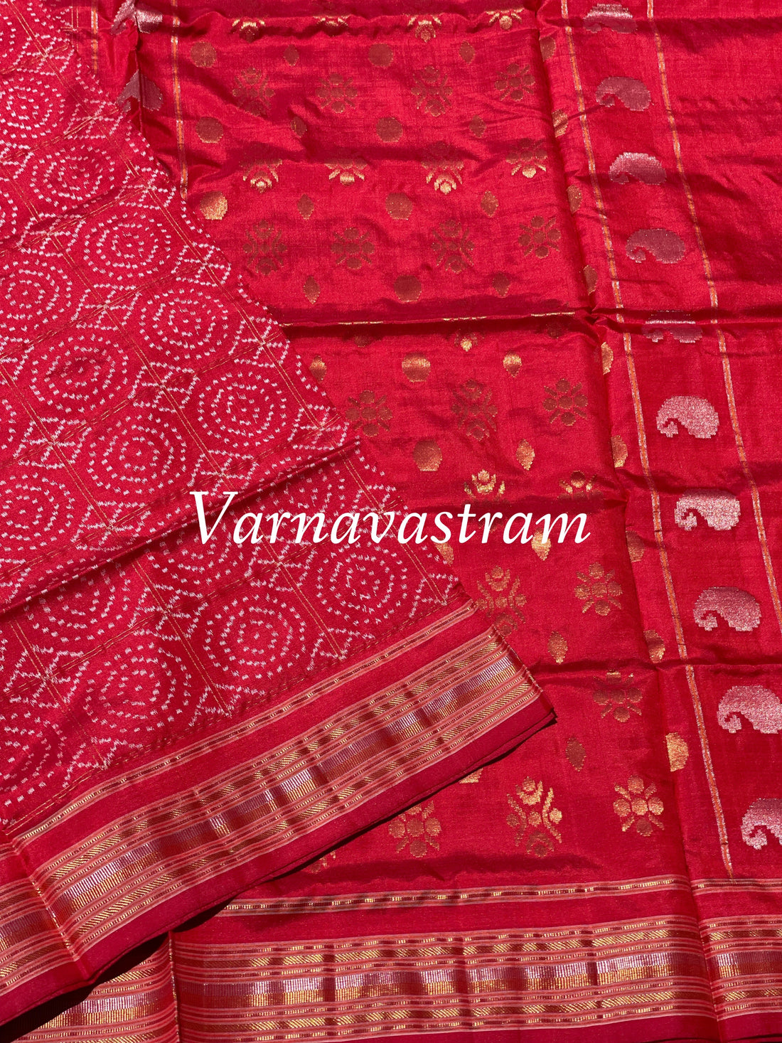 Premium Mulberry Silk Ikkat With Jamdani Pallu Saree