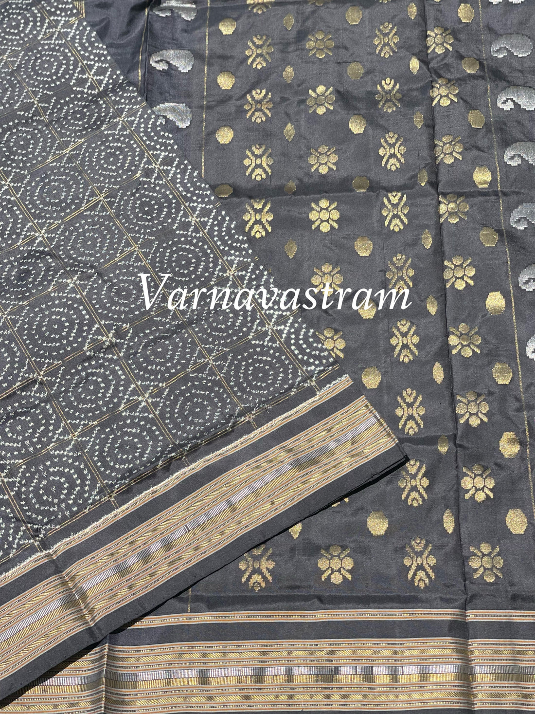 Premium Mulberry Silk Ikkat With Jamdani Pallu Saree